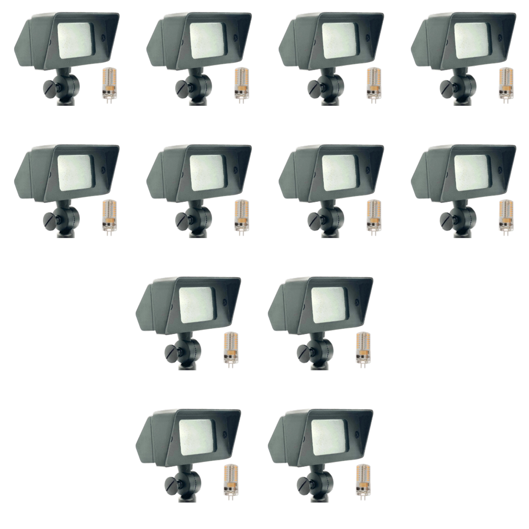 Outdoor Landscape Lighting LED 12V Low Voltage FLBP01 Tulay Black Brass Squared Floodlight 4x/8x/12x G4 2W Dimmable 2700K Package Low Voltage Landscape Lighting 12 Pack