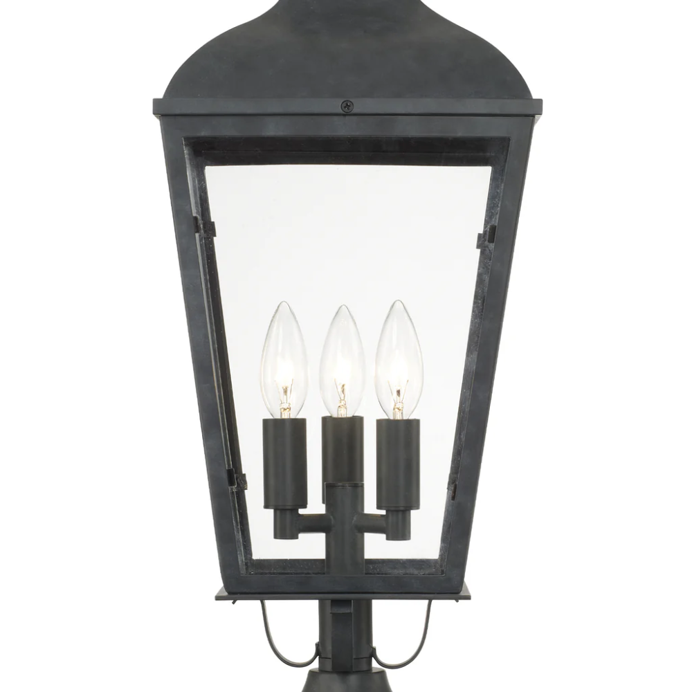 Outdoor Landscape Lighting LED 12V Low Voltage Dumont 3 Light Outdoor Post Light 9.25"x23" Stainless Steel and Glass Graphite Finish 120V 3 E12 Candelabra Base LED Bulb Sockets Casual Farmhouse Lantern for Patio, Garden, Exterior Posts
