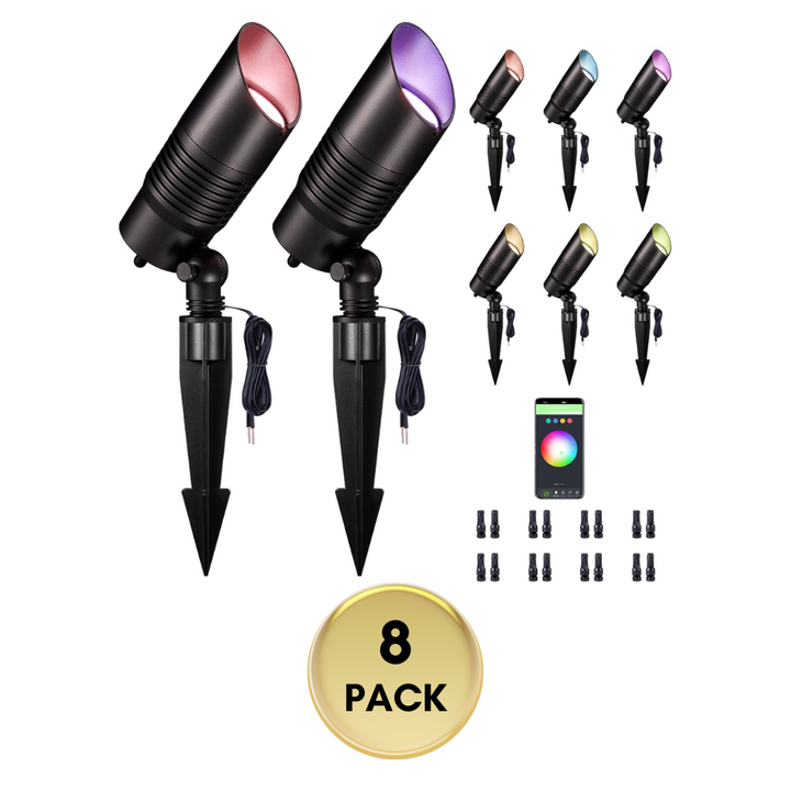 Outdoor Landscape Lighting LED 12V Low Voltage ALSR04 RGB+2700K-5000K LED Landscape Spotlights Package, 5W Low Voltage 12V Cast Aluminum Directional Outdoor Landscape Lighting IP65 Waterproof 8 Pack