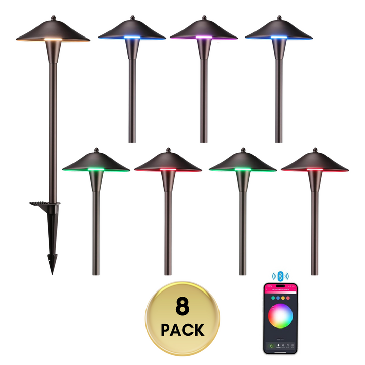Outdoor Landscape Lighting LED 12V Low Voltage ALPR10 LED Landscape Smart Color-Changing Pathway Lights Package, Adjustable 3000K-5000K 5W 12-24V AC/DC Low Voltage Oil-Rubbed Bronze Mushroom Outdoor Landscape Lighting 8 Pack