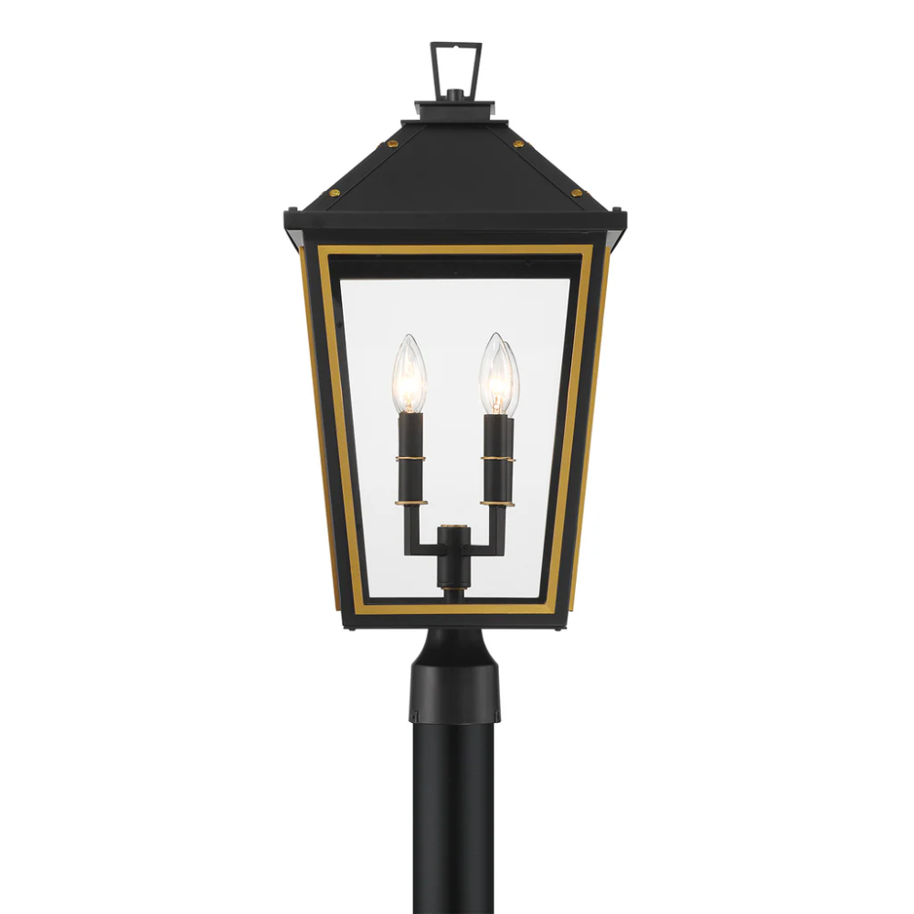 Outdoor Landscape Lighting LED 12V Low Voltage Hawkins 4 Light Outdoor Post Light 12"x25" Stainless Steel and Glass Matte Black with Textured Gold Finish 120V 4 E12 Candelabra Base LED Bulb Sockets Casual Farmhouse Lantern for Patio, Garden, Exterior Posts