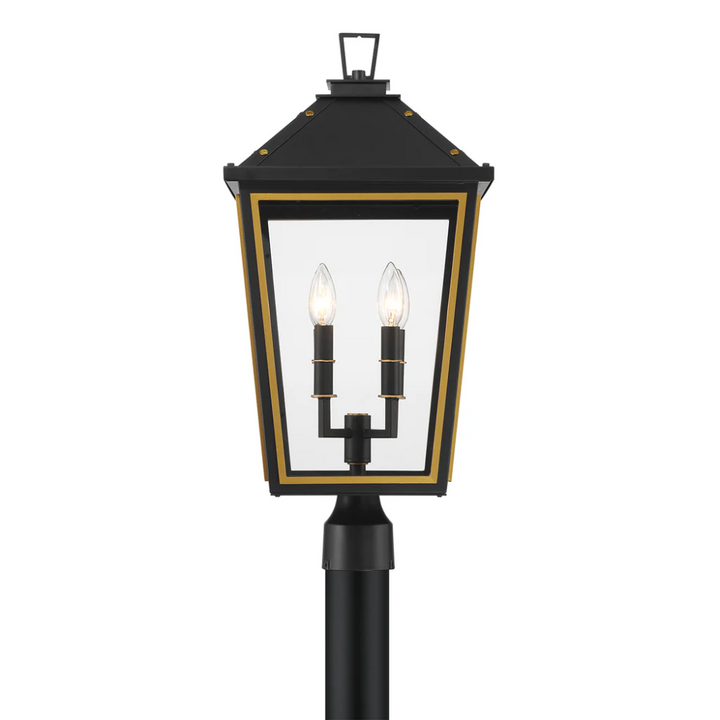 Outdoor Landscape Lighting LED 12V Low Voltage Hawkins 4 Light Outdoor Post Light 12"x25" Stainless Steel and Glass Matte Black with Textured Gold Finish 120V 4 E12 Candelabra Base LED Bulb Sockets Casual Farmhouse Lantern for Patio, Garden, Exterior Posts