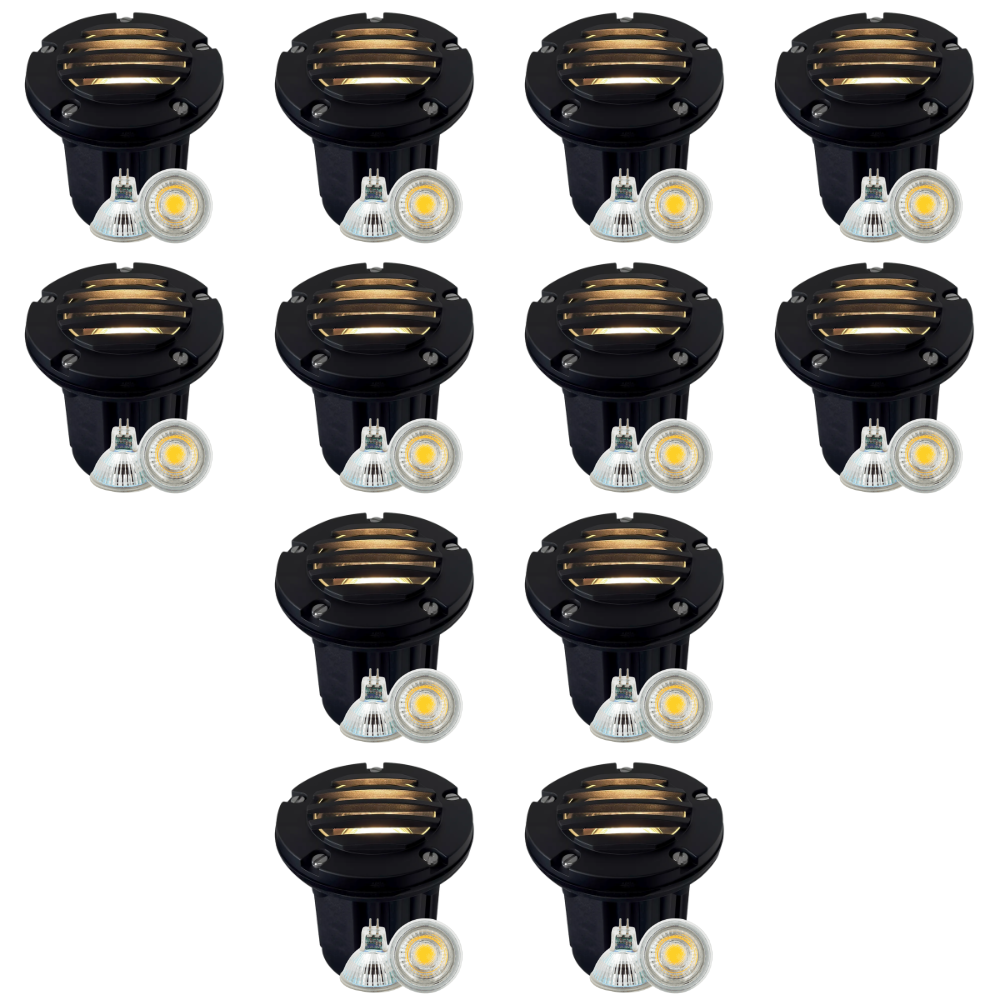 Outdoor Landscape Lighting LED 12V Low Voltage UNB06 4x/8x/12x Package Cast Brass 12V Low Voltage Round Grill LED In-Ground Well Light IP65 Waterproof with MR16 5W 3000K Bulb Dark Brass 12 Pack