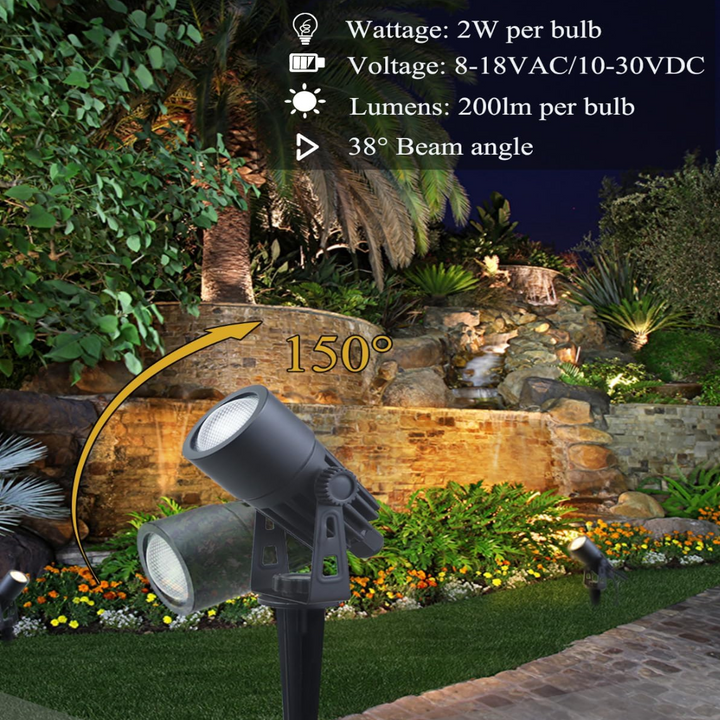 Outdoor Landscape Lighting LED 12V Low Voltage CDA01 2 and 4 Pack 2W 200LM MR11 2700K LED Outdoor Mini Spotlight Directional Narrow Beam Angle Low Voltage Landscape Lighting Package