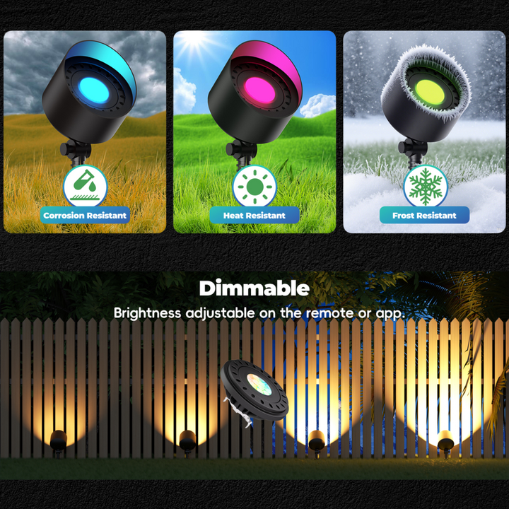 Outdoor Landscape Lighting LED 12V Low Voltage PAR36 7W RGB+CCT Tunable 2700K to 6500K, Remote and App Controlled, Dimmable, IP67 waterproof Low Voltage Bulbs