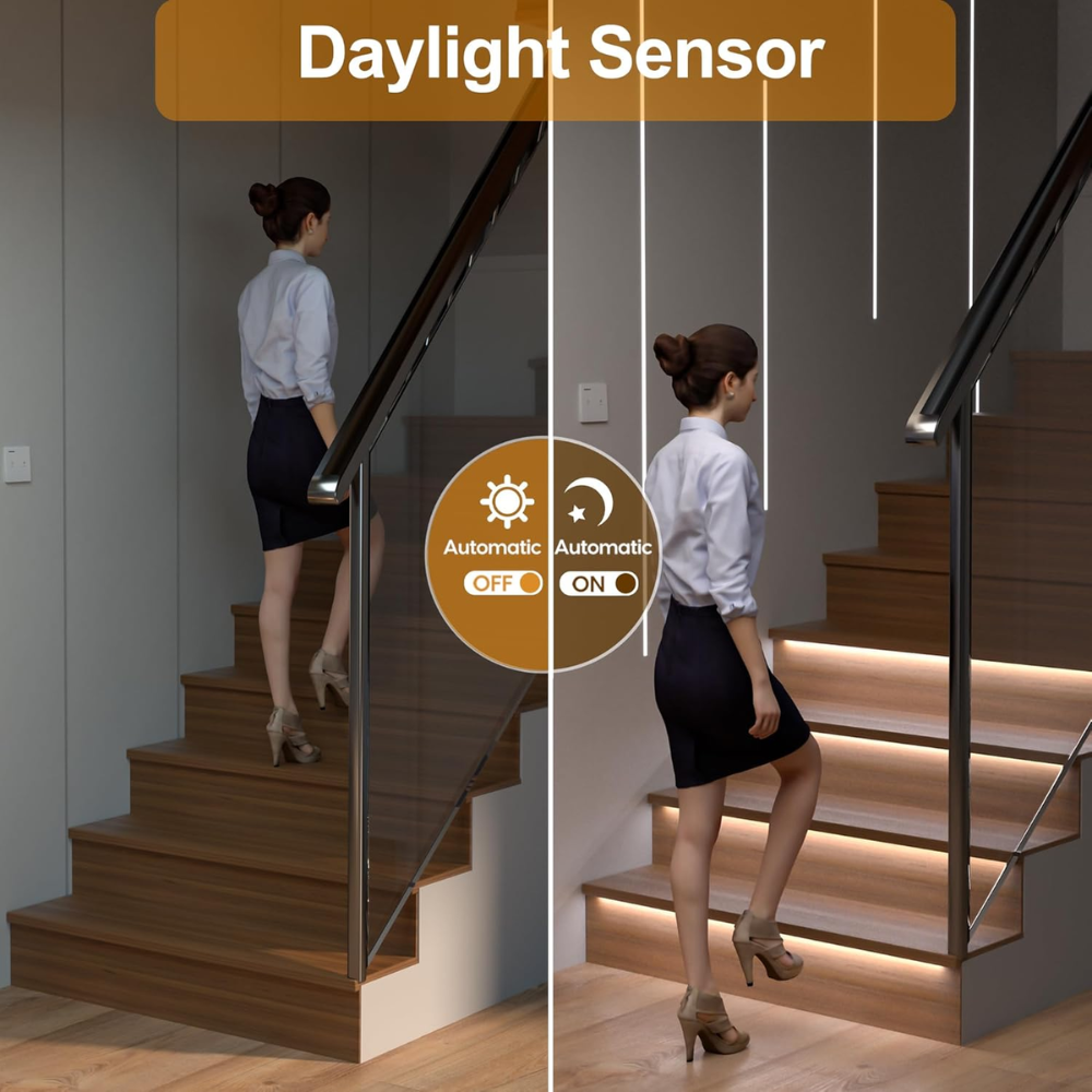 Outdoor Landscape Lighting LED 12V Low Voltage SLMS02 Intelligent Motion Sensor LED COB Strip Light Stair Light Kit 12, 16 or 20 Stairs with Wall Switch 3000K Warm White or 6000K