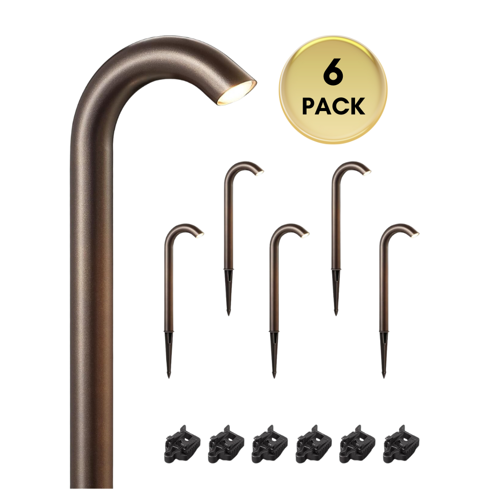 Outdoor Landscape Lighting LED 12V Low Voltage ALP22 6-Pack 3W 3000K 200LM LED Landscape Candy Cane Pathway Light Package, 12V Low Voltage Modern Path Lights Brown
