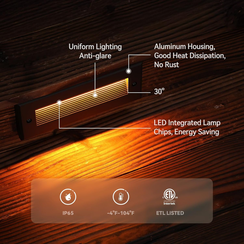 Outdoor Landscape Lighting LED 12V Low Voltage STLA09 12-Pack 3W/4W/5W Selectable Wattage 5CCT Low Voltage 9" LED Outdoor Step Lights, 12V-24V Integrated LED Deck Lights Landscape Lights
