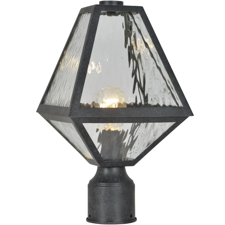Outdoor Landscape Lighting LED 12V Low Voltage Brian Patrick Flynn Glacier 1 Light Outdoor Post Light 8"x15.5" Stainless Steel and Water Glass Charcoal Black Finish 120V 1 E26 Medium Base LED Bulb Socket Casual Farmhouse Lantern for Patio, Garden, Exterior Posts