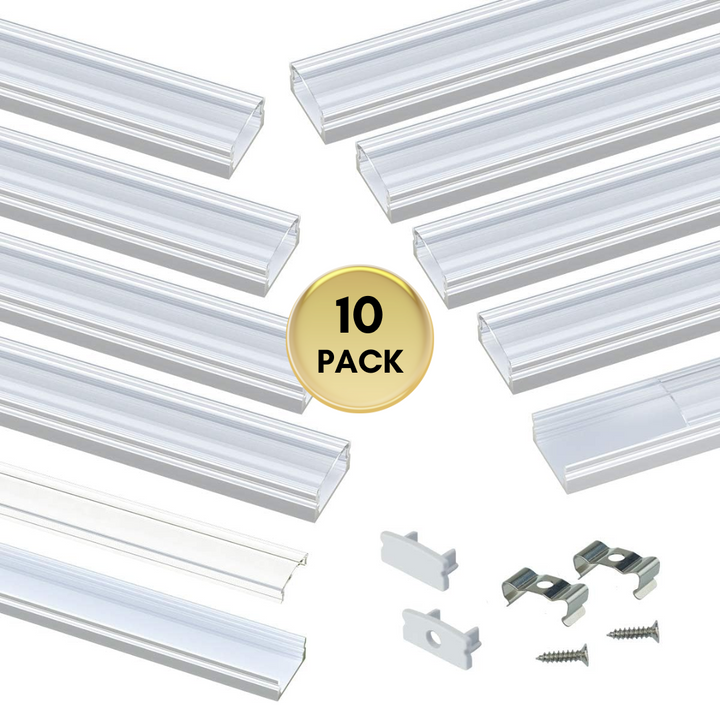 Outdoor Landscape Lighting LED 12V Low Voltage AC11 U-Shaped Rectangular Aluminum Channel with Transparent Clear Plastic Cover 3.3FT/1M or 6.6ft/2M For Max 12mm Width LED Strip Lights Pack of 6/10/20 10 Pack of 3.3ft (1M)
