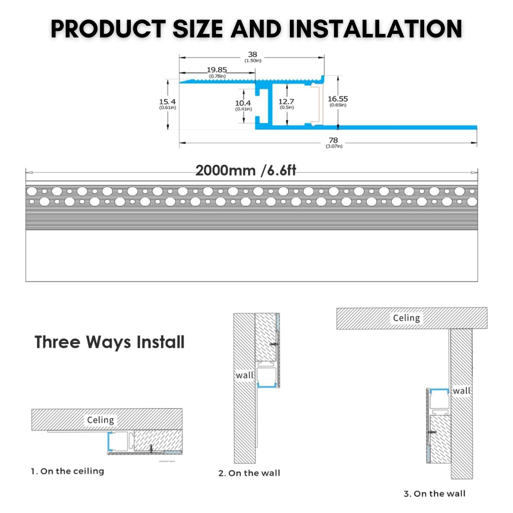 Outdoor Landscape Lighting LED 12V Low Voltage AC19 Trimless Recessed Baseboard Drywall Plaster Mud-In Z-Type Aluminum Channel with 6.6FT/2M For Max Inner 12.7mm Width LED Strip Lights Pack of 4