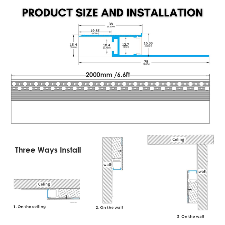 Outdoor Landscape Lighting LED 12V Low Voltage AC19 Trimless Recessed Baseboard Drywall Plaster Mud-In Z-Type Aluminum Channel with 6.6FT/2M For Max Inner 12.7mm Width LED Strip Lights Pack of 4
