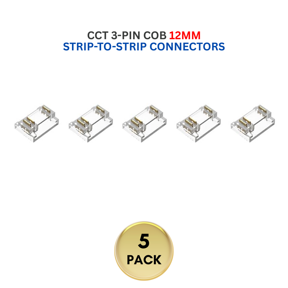 Outdoor Landscape Lighting LED 12V Low Voltage 5-Pack SLD 3-Pin Low Voltage CCT COB LED Strip Connectors - 10mm & 12mm Dotless Strip Lights 12mm 3-Pin Strip-to-Strip
