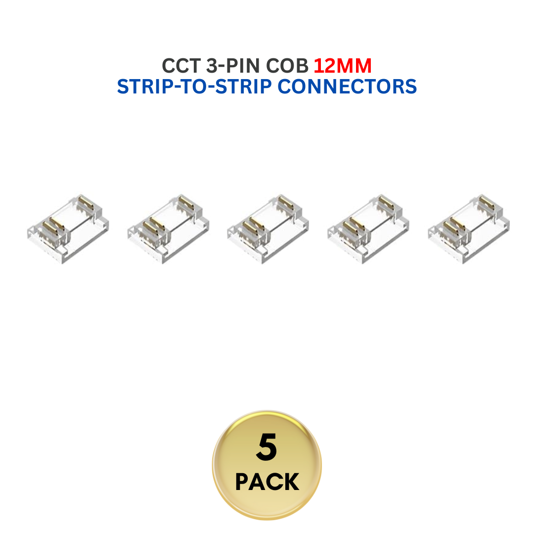Outdoor Landscape Lighting LED 12V Low Voltage 5-Pack SLD 3-Pin Low Voltage CCT COB LED Strip Connectors - 10mm & 12mm Dotless Strip Lights 12mm 3-Pin Strip-to-Strip