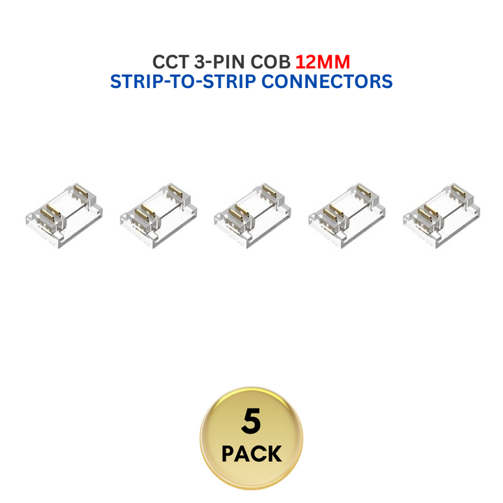 Outdoor Landscape Lighting LED 12V Low Voltage 5-Pack SLD 3-Pin Low Voltage CCT COB LED Strip Connectors - 10mm & 12mm Dotless Strip Lights 12mm 3-Pin Strip-to-Strip