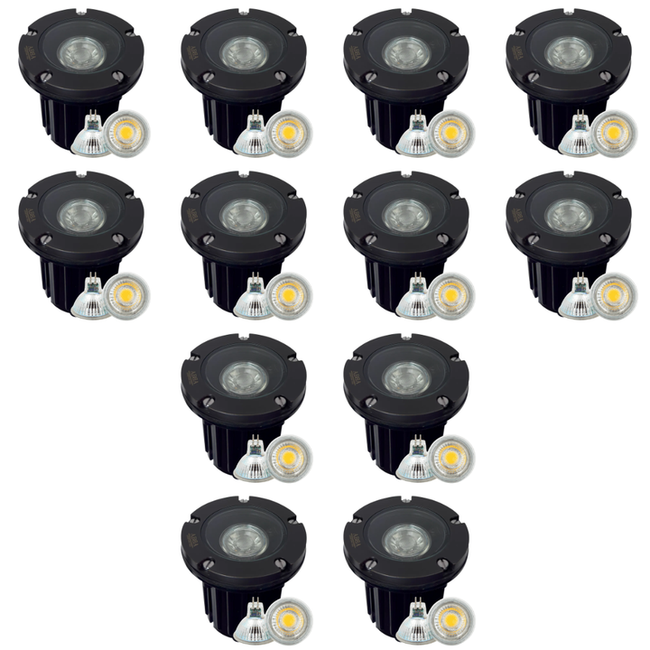 Outdoor Landscape Lighting LED 12V Low Voltage UNB04 4x/8x/12x Package Cast Brass 12V Low Voltage Round LED In-Ground Well Light IP65 Waterproof with MR16 5W 3000K Bulb Black Brass 12 Pack