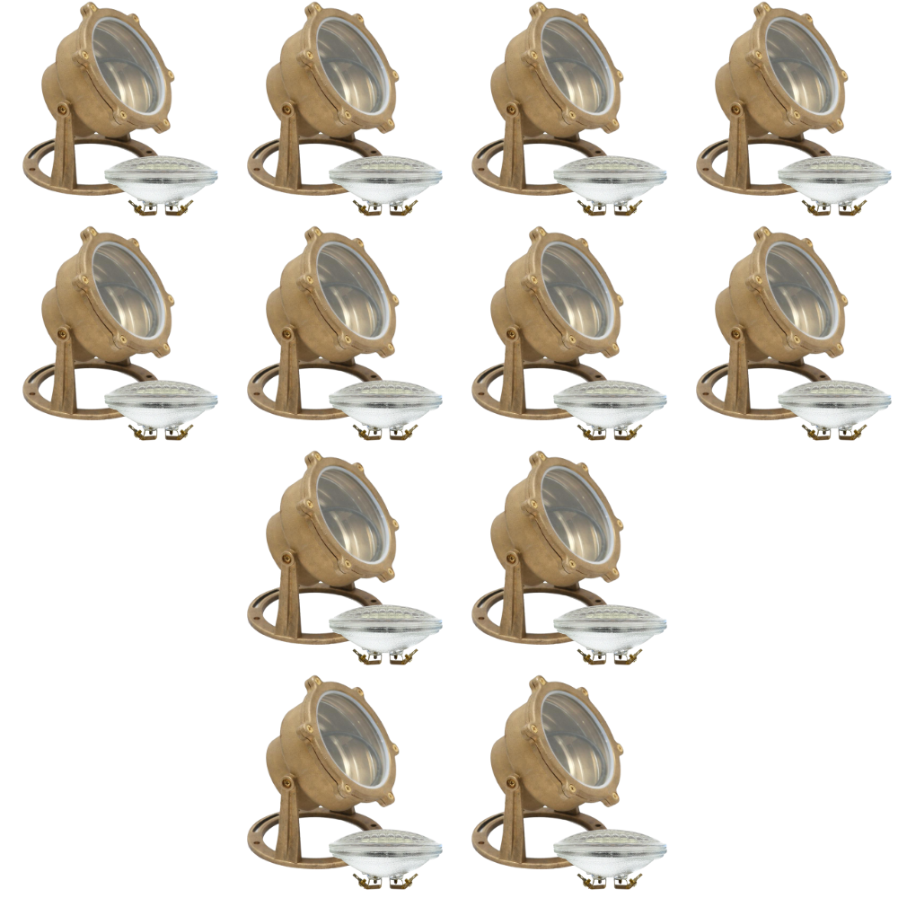 Outdoor Landscape Lighting LED 12V Low Voltage ULB02 4x/8x/12x Package Cast Brass LED 12V Low Voltage Underwater Pond Light IP68 Waterproof with PAR36 10W 160° 3000K Bulb 12 Pack