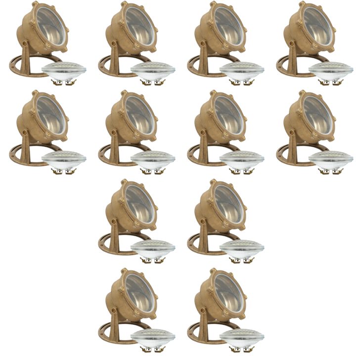 Outdoor Landscape Lighting LED 12V Low Voltage ULB02 4x/8x/12x Package Cast Brass LED 12V Low Voltage Underwater Pond Light IP68 Waterproof with PAR36 10W 160° 3000K Bulb 12 Pack