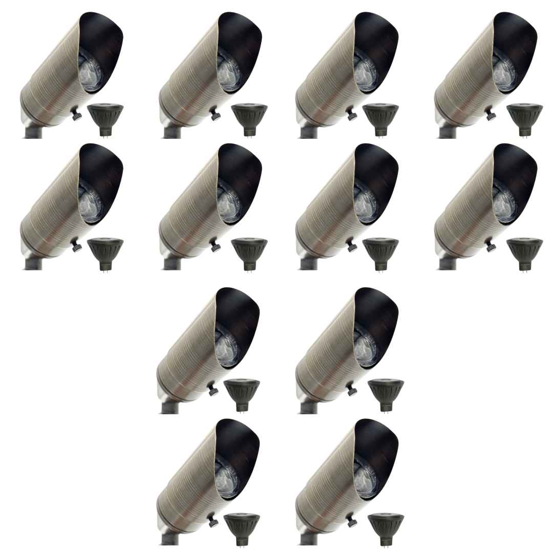 Outdoor Landscape Lighting LED 12V Low Voltage SPBP02 Rein Adjustable Brown Brass Spotlight 4x/8x/12x 12V MR16 5W 2700K Dimmable Package Low Voltage Landscape Lighting 12 Pack