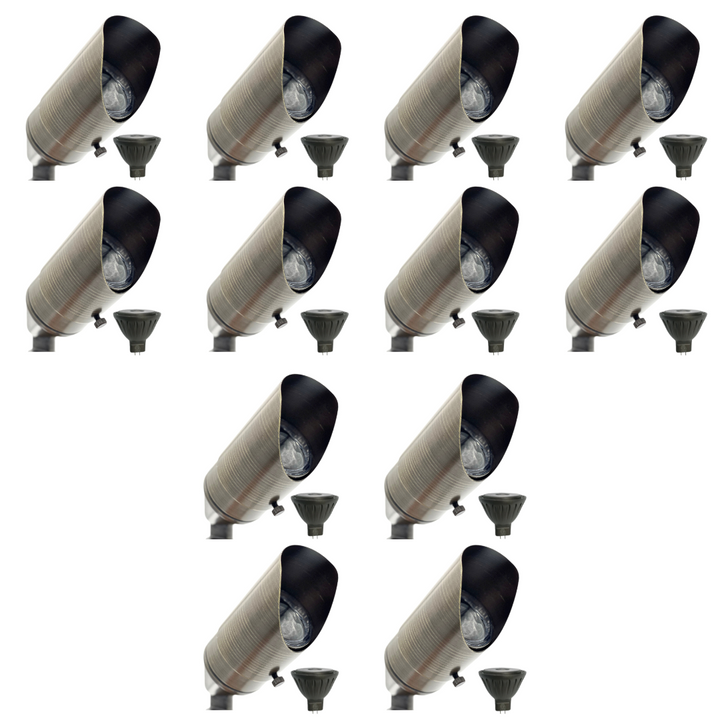 Outdoor Landscape Lighting LED 12V Low Voltage SPBP02 Rein Adjustable Brown Brass Spotlight 4x/8x/12x 12V MR16 5W 2700K Dimmable Package Low Voltage Landscape Lighting 12 Pack