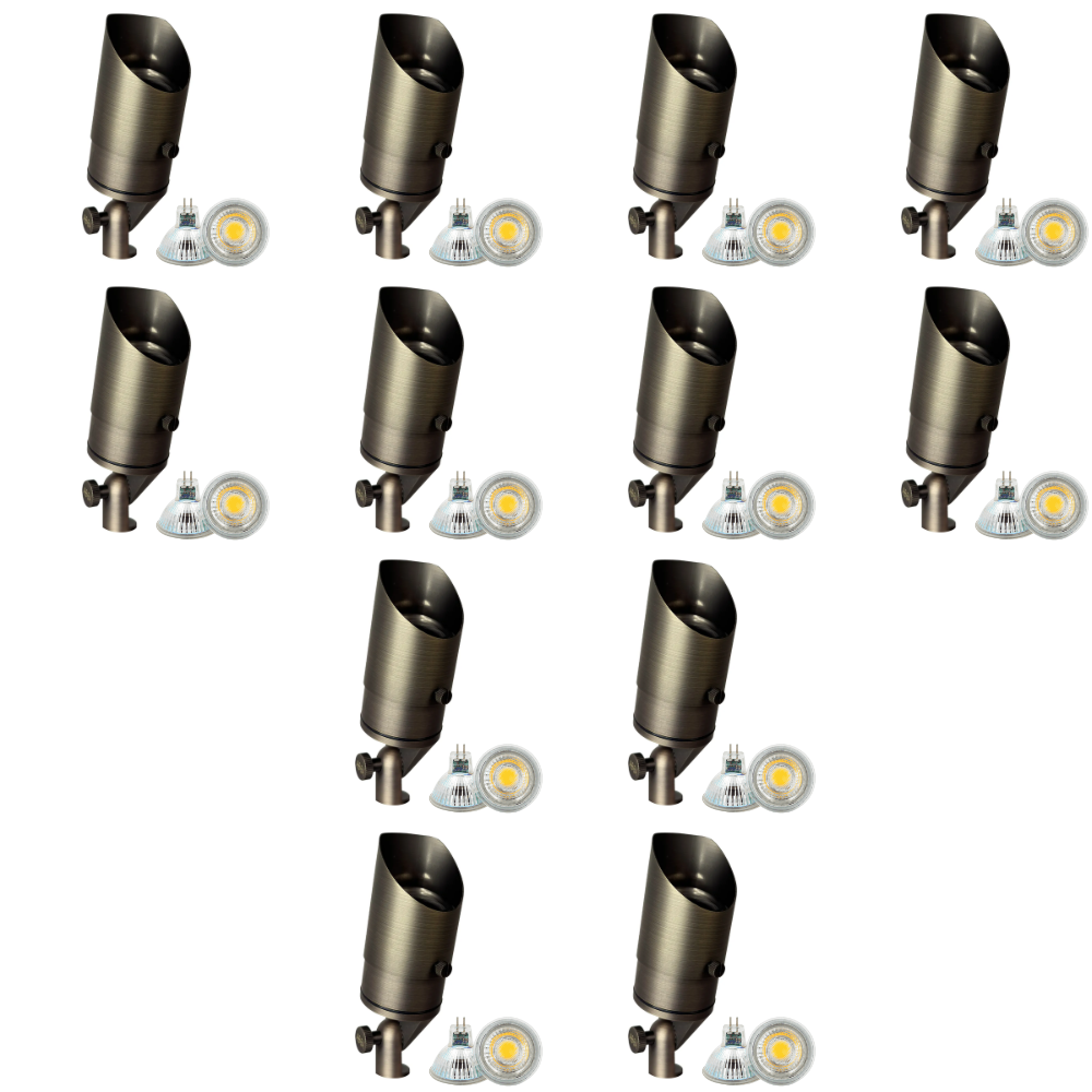 Outdoor Landscape Lighting LED 12V Low Voltage SPB05 4x/8x/12x Package LED Landscape Low Voltage Spotlight Adjustable Outdoor Lighting with MR16 5W 3000K Bulb Natural Brass 12 Pack