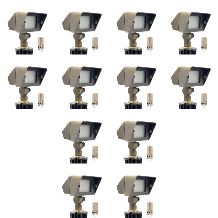 Outdoor Landscape Lighting LED 12V Low Voltage FLBP02 Tulay Antique Brass Squared Floodlight 4x/8x/12x G4 2W Dimmable 2700K Package Low Voltage Landscape Lighting
