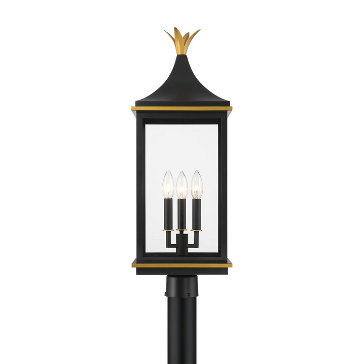 Outdoor Landscape Lighting LED 12V Low Voltage Simpson 3 Light Outdoor Post Light 10"x27.75" Stainless Steel and Glass Matte Black with Textured Gold Finish 120V 3 E12 Candelabra Base LED Bulb Sockets Casual Farmhouse Lantern for Patio, Garden, Exterior Posts