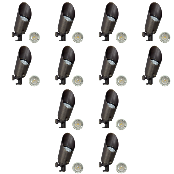 Outdoor Landscape Lighting LED 12V Low Voltage SPB11 4x/8x/12x Package 12V Low Voltage Small Directional Bullet Light Outdoor Landscape Brass Spotlight With MR11 2.5W 3000K Bulb Natural Brass 12 Pack