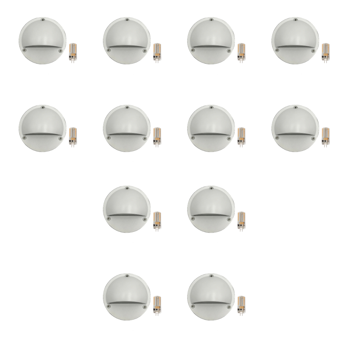 Outdoor Landscape Lighting LED 12V Low Voltage STBP06 Rein Cast Brass Round Half Moon 4x/8x/12x G4 2W Dimmable 2700K Package Step Deck Light Low Voltage Outdoor Landscape Lighting 12 Pack White