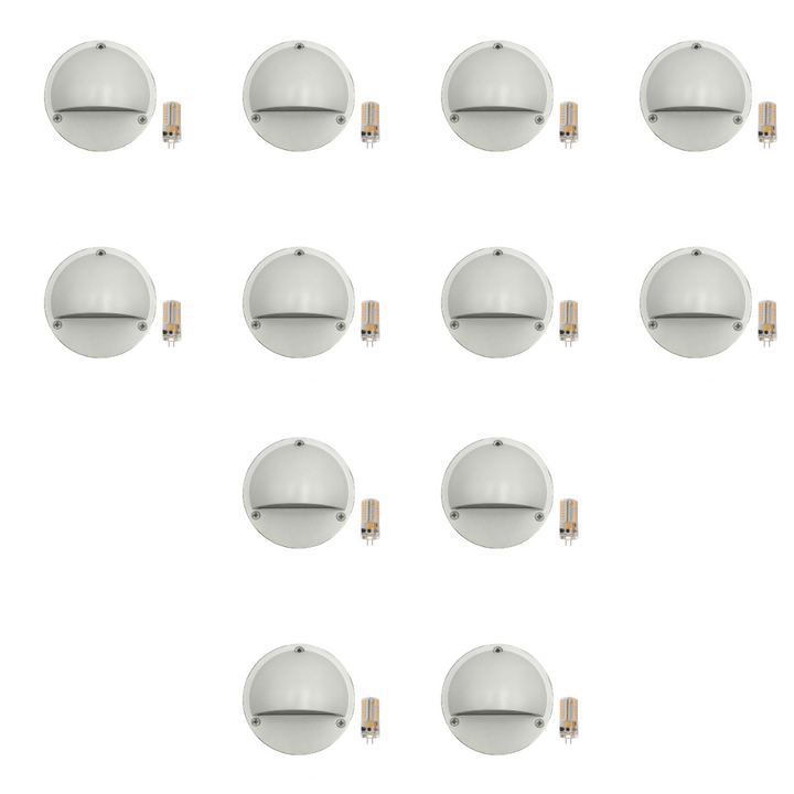 Outdoor Landscape Lighting LED 12V Low Voltage STBP06 Rein Cast Brass Round Half Moon 4x/8x/12x G4 2W Dimmable 2700K Package Step Deck Light Low Voltage Outdoor Landscape Lighting 12 Pack White