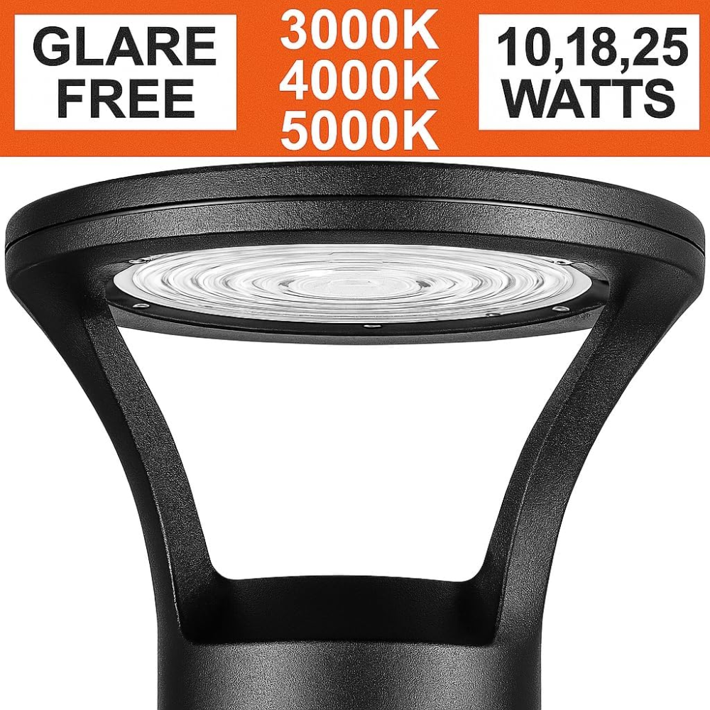 Outdoor Landscape Lighting LED 12V Low Voltage BPLA07 39" 120V Tunable 10W/18W/25W 3000K/4000K/5000K 3CCT Black Aluminum Round-Top Bollard Light Line Voltage Commercial Bollard Path Light Outdoor Lighting