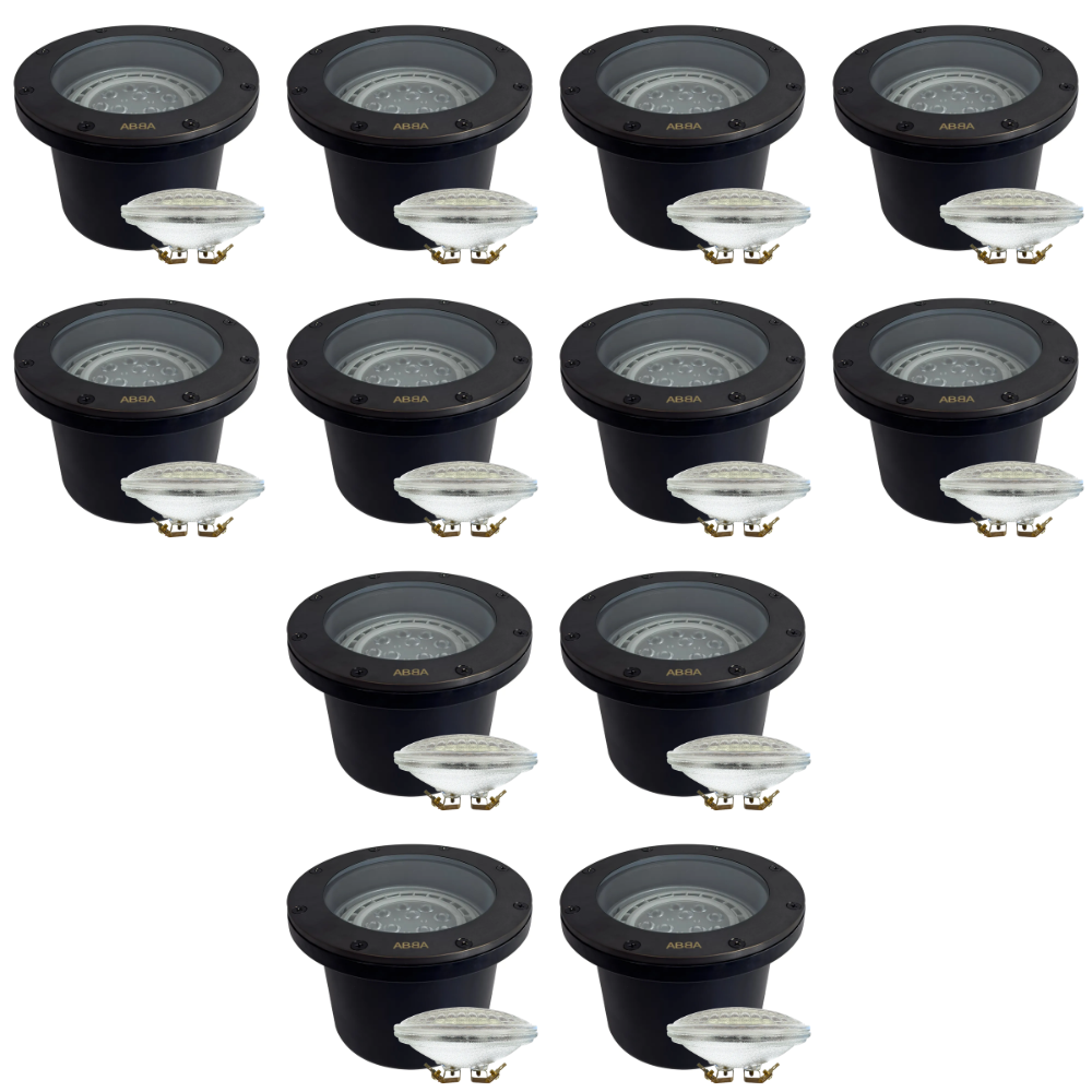 Outdoor Landscape Lighting LED 12V Low Voltage UNB08 4x/8x/12x Package Cast Brass 12V Low Voltage Commercial LED In-ground Well Light IP65 Waterproof with PAR36 10W 160° 3000K Light Bulb 12 Pack Dark Brass