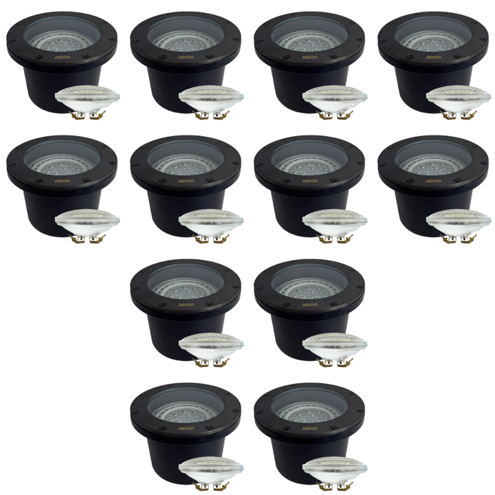 Outdoor Landscape Lighting LED 12V Low Voltage UNB08 4x/8x/12x Package Cast Brass 12V Low Voltage Commercial LED In-ground Well Light IP65 Waterproof with PAR36 10W 160° 3000K Light Bulb 12 Pack Dark Brass
