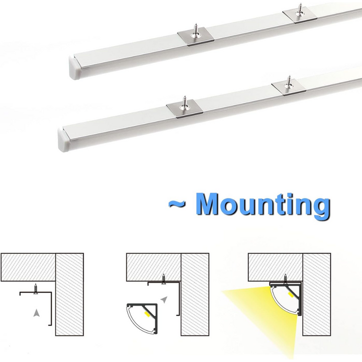 Outdoor Landscape Lighting LED 12V Low Voltage AC08 V-Shaped Corner Aluminum Channel 3.3FT/1M For Max 10mm Width LED Strip Lights Pack of 6/10/20