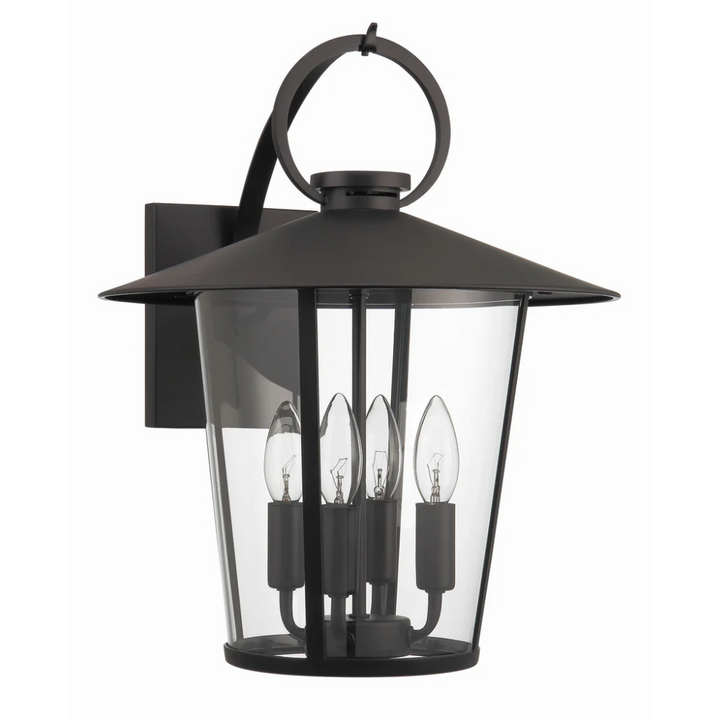 Outdoor Landscape Lighting LED 12V Low Voltage Andover 4 Light Outdoor Sconce 14"x17.25" Stainless Steel and Clear Glass Black Matte Finish 120V 4 E12 Candelabra Base LED Bulb Socket for Patio, Garden, Exterior Walls