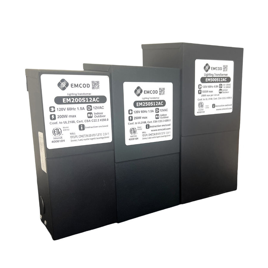 Outdoor Landscape Lighting LED 12V Low Voltage EM Series 12V/24V AC Low Voltage Dimmable Transformers LED Driver Outdoor Rated EM Series 12V/24V AC Low Voltage Dimmable Transformers LED Driver Outdoor Rated (EMCOD)