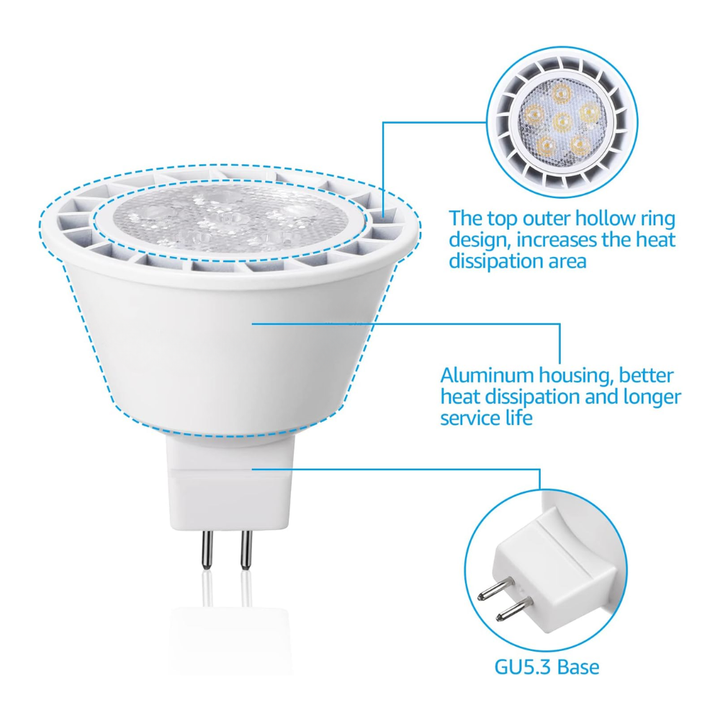 Outdoor Landscape Lighting LED 12V Low Voltage 6-Pack MR16 7W 12V Low Voltage LED Bulbs 490LM Dimmable Energy Saving Waterproof Light CE & RoHS Certified
