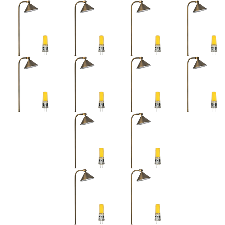 Outdoor Landscape Lighting LED 12V Low Voltage PLB05 4x/8x/12x Package LED 12V Low Voltage Landscape Brass Lighting Directional Pathway Light with G4 2W 3000K Bulb 12 pack