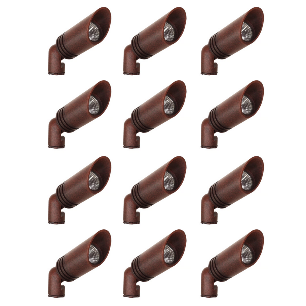 Outdoor Landscape Lighting LED 12V Low Voltage KL109 4x/8x/12x Package 3W 2700K Warm White Integrated LED 12V AC/DC Aluminum Low Voltage Landscape Lighting Spotlight Rust Brown 12 Pack