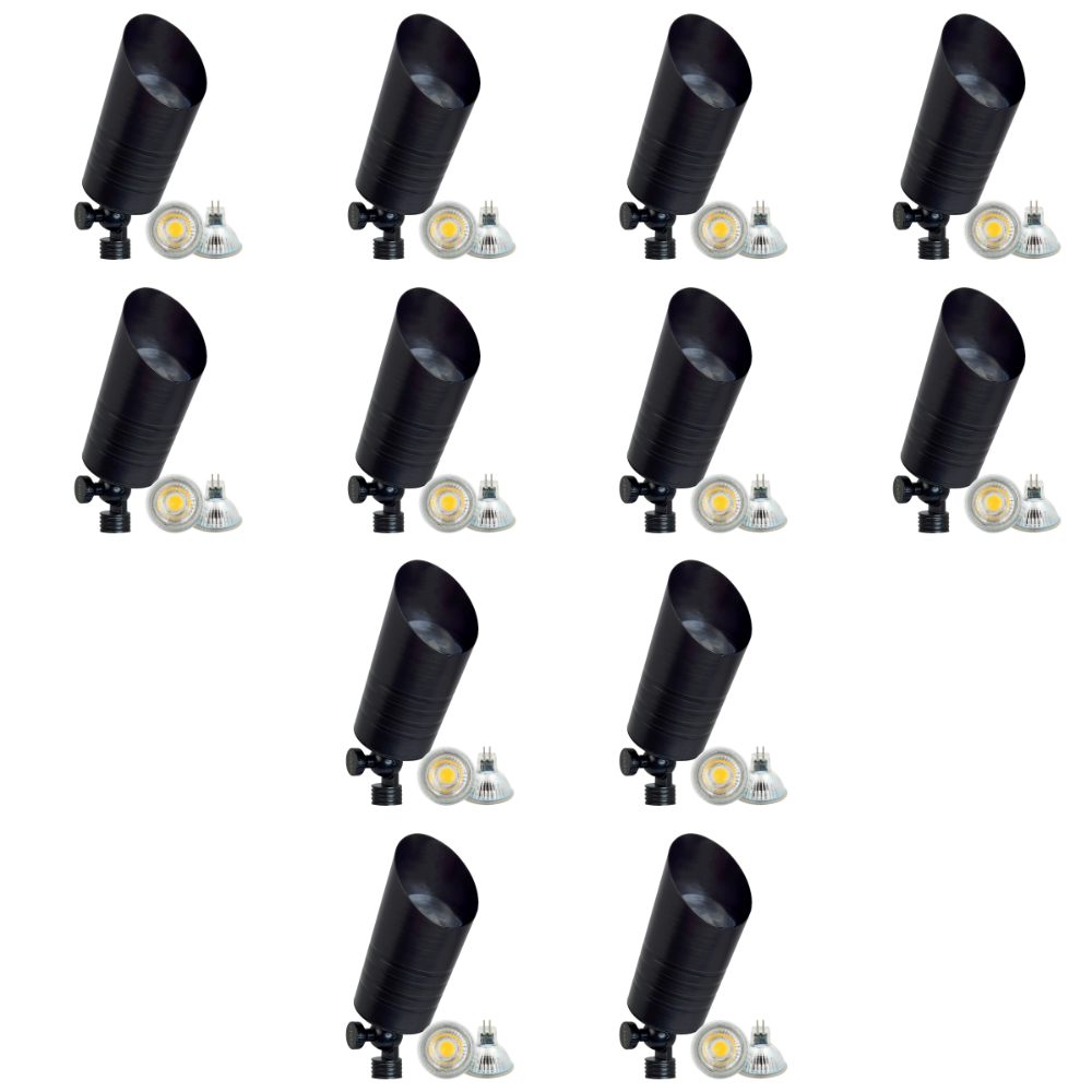 Outdoor Landscape Lighting LED 12V Low Voltage SPB09 4x/8x/12x Package 12V Low Voltage LED Outdoor Landscape Brass Spotlight with MR16 5W 3000K Bulb Black Brass 12 Pack