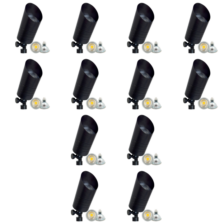 Outdoor Landscape Lighting LED 12V Low Voltage SPB09 4x/8x/12x Package 12V Low Voltage LED Outdoor Landscape Brass Spotlight with MR16 5W 3000K Bulb Black Brass 12 Pack
