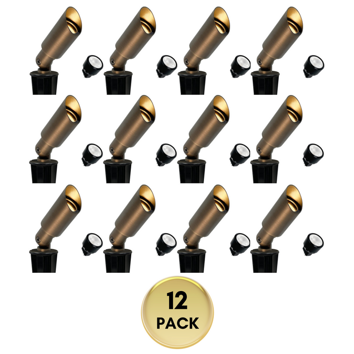 Outdoor Landscape Lighting LED 12V Low Voltage SPBA11 MR8 Mini Brass Spotlight with Fixed Shroud Low Voltage Outdoor Lighting 12 Pack with 3W 2700K MR8 Bulb