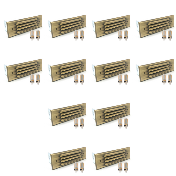 Outdoor Landscape Lighting LED 12V Low Voltage STBP04 Tulay Antique Brass Louvered Step Light 4x/8x/12x G4 4W Dimmable 2700K Package Low Voltage Landscape Lighting