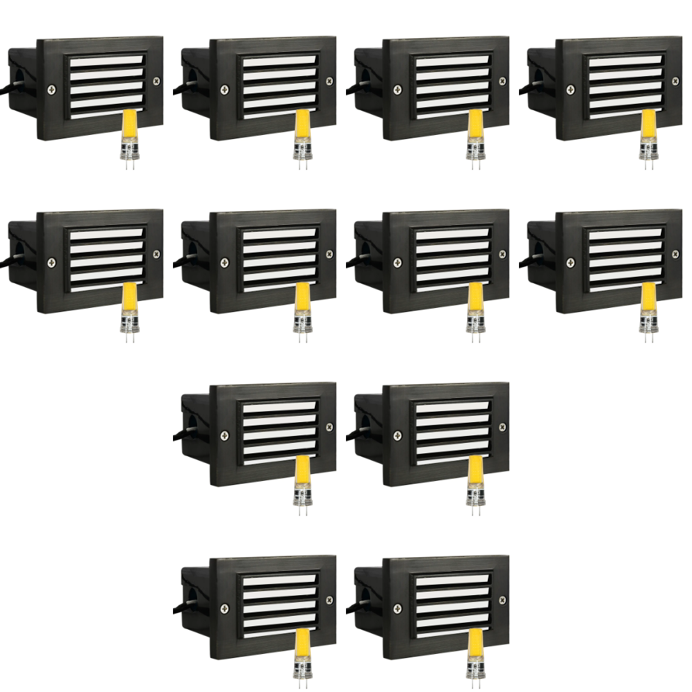 Outdoor Landscape Lighting LED 12V Low Voltage STB02 4x/8x/12x Package Louver Horizontal Waterproof LED Brass 4.5" Brick Lights Edge Step Lighting 12V Low Voltage 3W 3000K Bulb Dark Brass 12 Pack