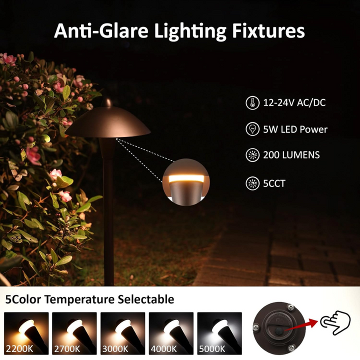 Outdoor Landscape Lighting LED 12V Low Voltage ALPCC10 6-Pack 5W Selectable 5CCT 2200K/2700K/3000K/4000K/5000K LED Landscape Bronze Pathway Light Package, 12V-24V AC/DC Low Voltage Path Lights