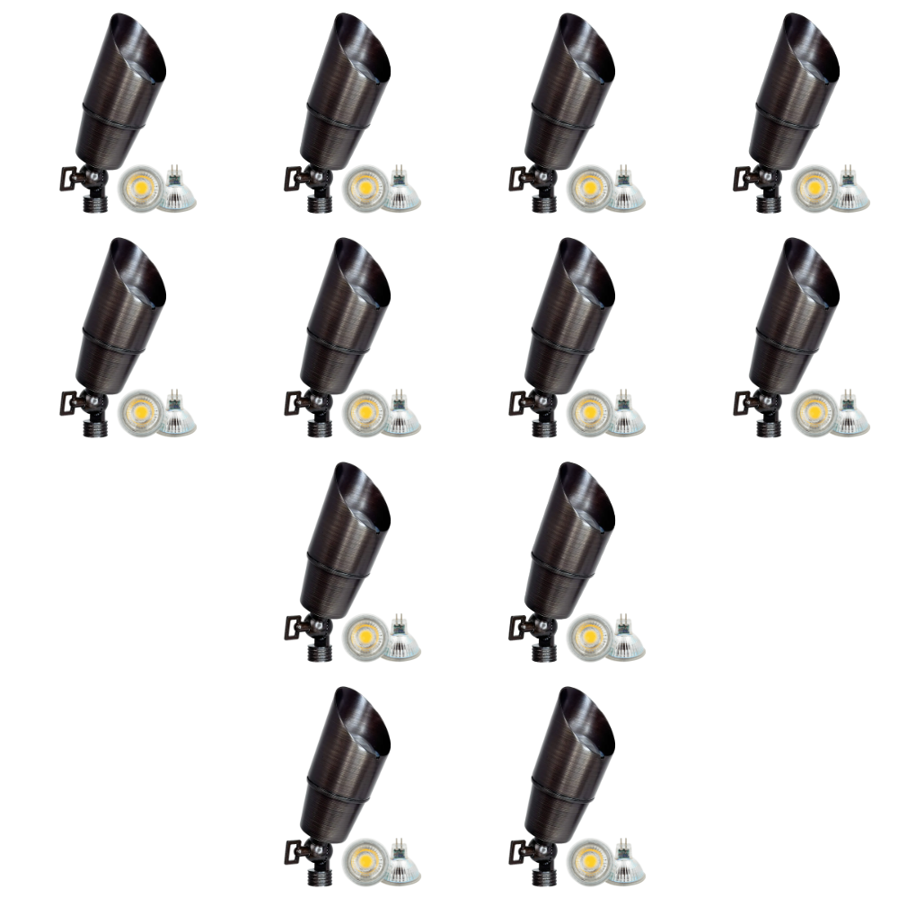 Outdoor Landscape Lighting LED 12V Low Voltage SPB01 4x/8x/12x Package 12V Low Voltage Directional Brass Spotlight Outdoor Landscape Lighting with MR16 5W 3000K Bulb Natural Brass 12 Pack