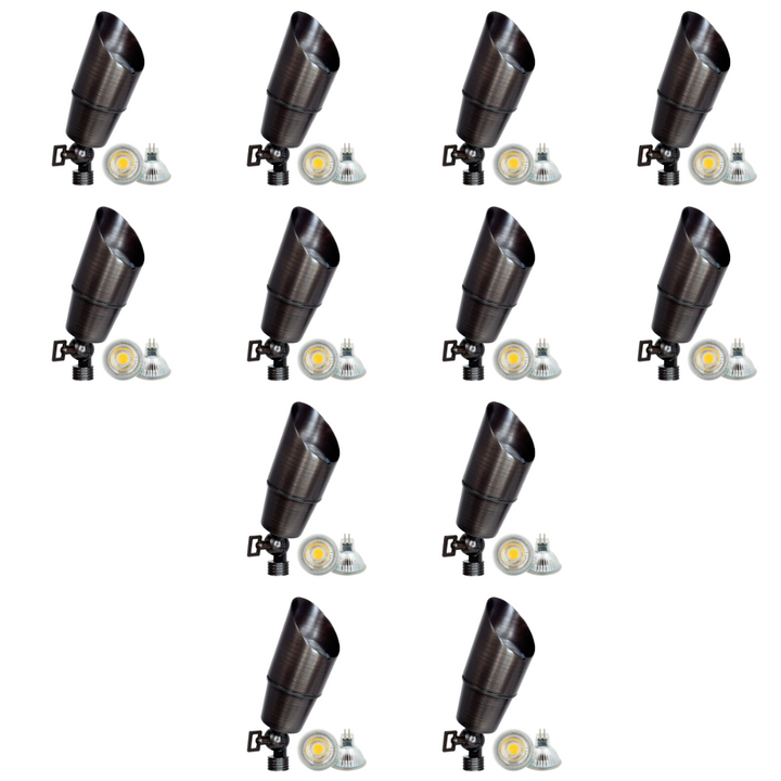 Outdoor Landscape Lighting LED 12V Low Voltage SPB01 4x/8x/12x Package 12V Low Voltage Directional Brass Spotlight Outdoor Landscape Lighting with MR16 5W 3000K Bulb Natural Brass 12 Pack