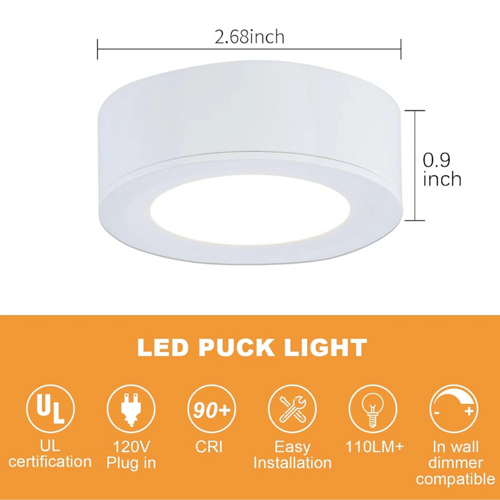 Outdoor Landscape Lighting LED 12V Low Voltage CBA03 3x/5x Pack 2.7W 2.68" 3000K Dimmable Recessed and Surface Mounted Line Voltage 120V Line Voltage Hardwired LED Puck Cabinet Light Cast Aluminum Downlighting 110LM/130LM Package