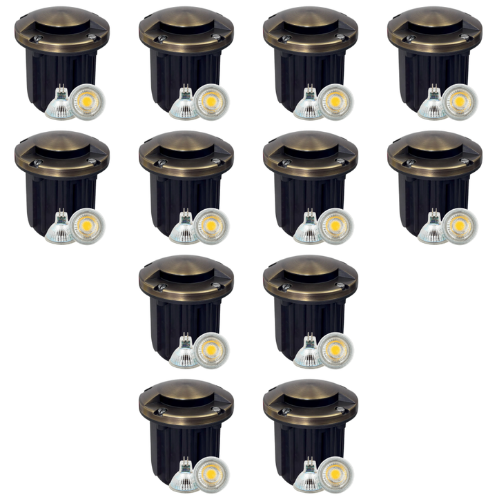 Outdoor Landscape Lighting LED 12V Low Voltage UNB09 4x/8x/12x Package Cast Brass Round Mono-Directional 12V Low Voltage LED In-ground Light with MR16 5W 3000K Bulb 12 Pack