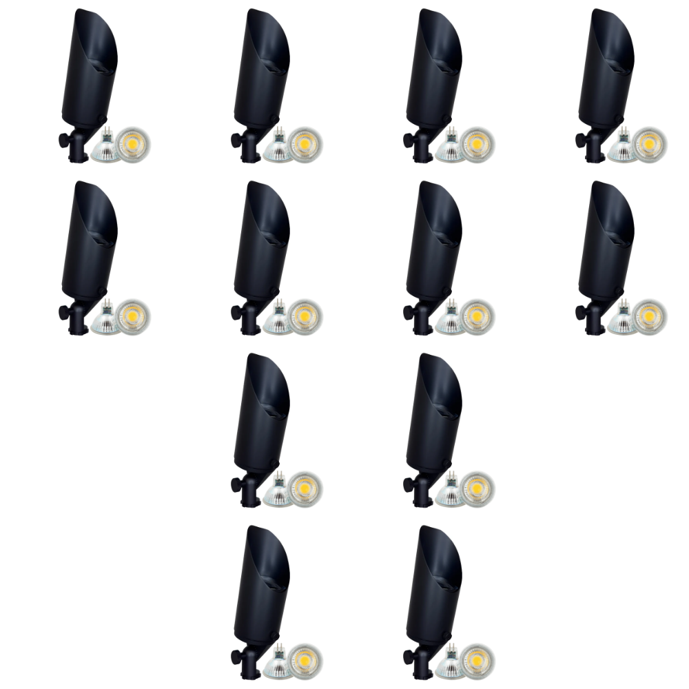 Outdoor Landscape Lighting LED 12V Low Voltage SPB04 4x/8x/12x Package Adjustable 12V Low Voltage LED Bullet Landscape Brass Spotlight Outdoor Lighting with MR16 5W 3000K Bulb Black Brass 12 Pack